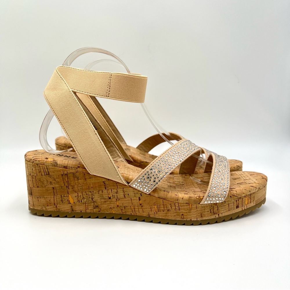 Anne Klein‎ Size 10 Beige Natural Neutral Nude Tan Platform Wedge Sandals Shoes